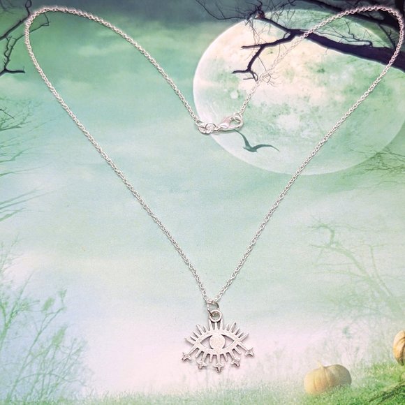 Gothic Evil Eye with Inverted Cross Lashes Silver Necklace - Picture 3 of 3